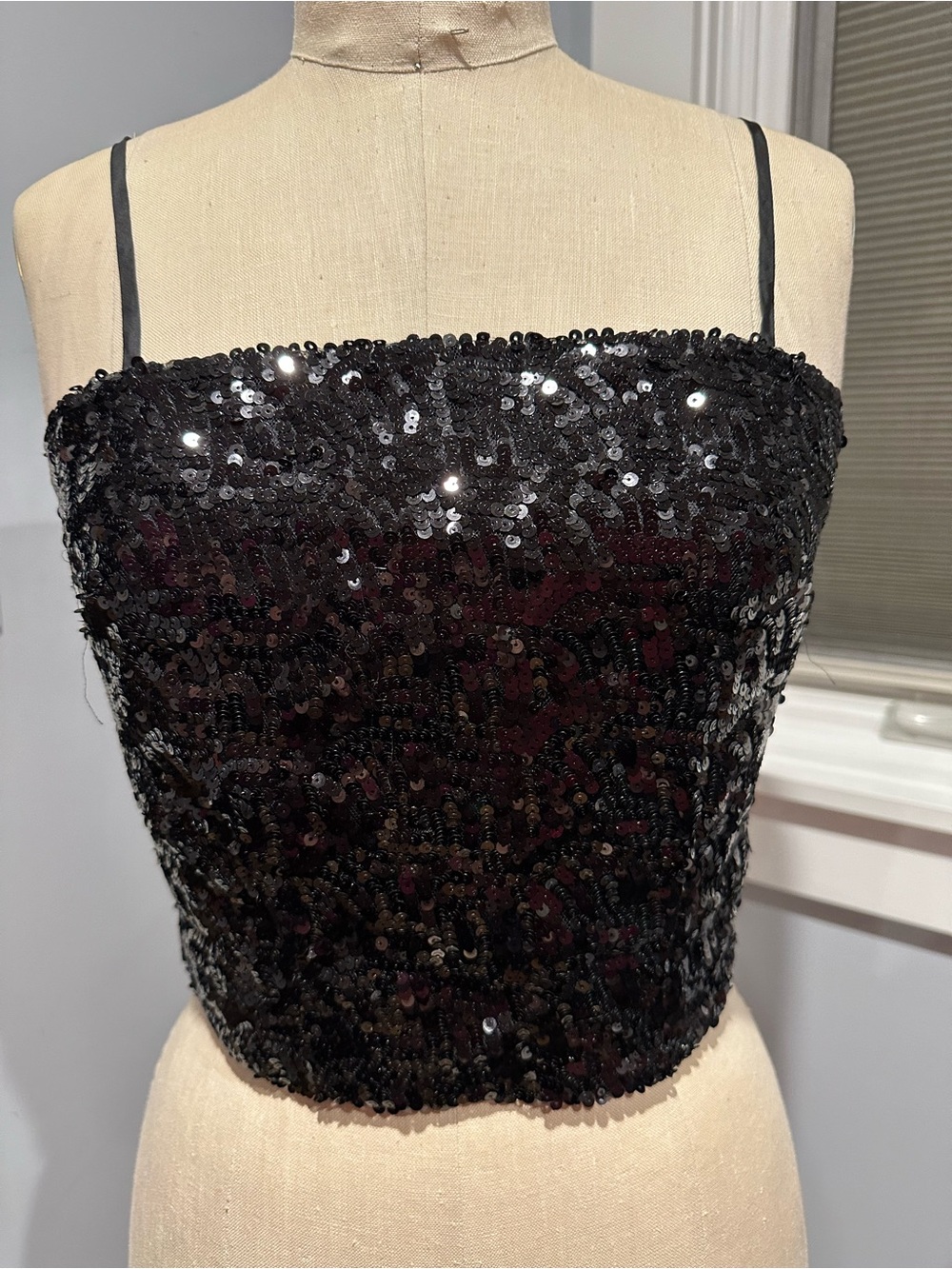 Jason Wu Black Sequin Spaghetti Strap Crop Top - Small